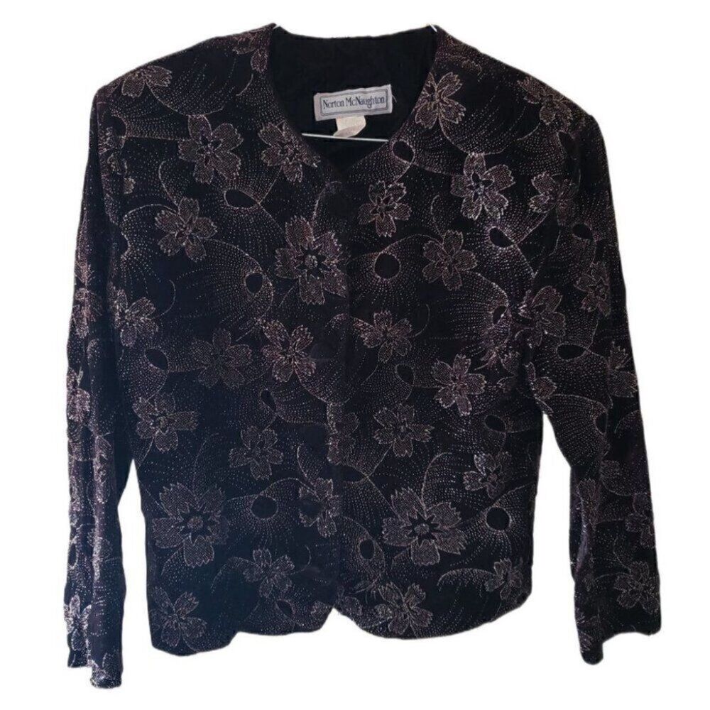 Norton McNaughton Black Velvet Glitter Floral Blazer